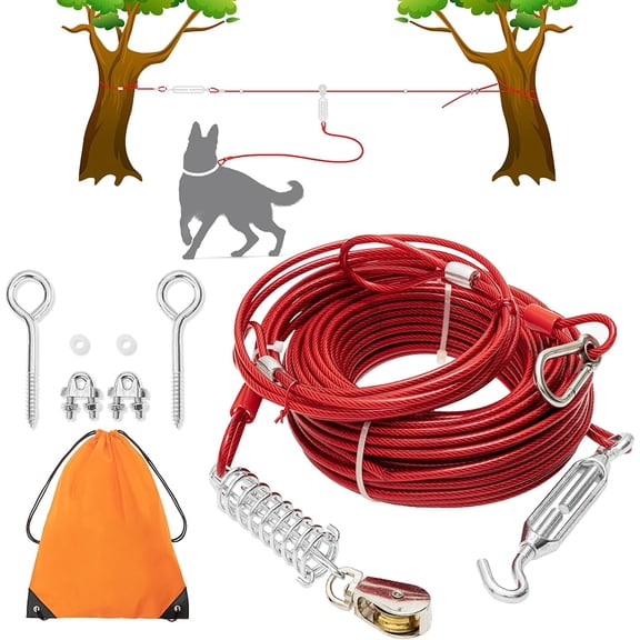 Dog Runner Cable for Yard, 100 FT 10 FT Dog Tie Out Trolley System