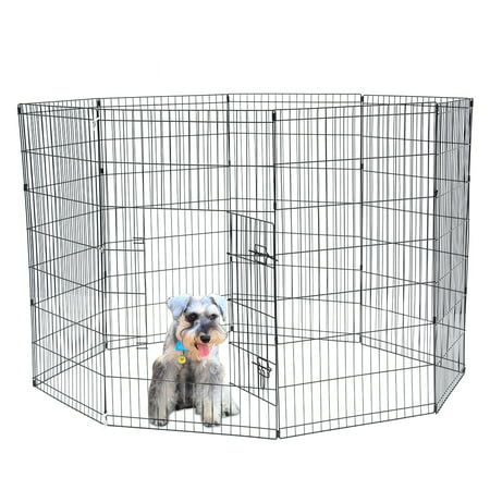Musetech Dog Exercise Pen Pet Playpens for Small Dogs - Puppy Playpen Outdoor Yard Fence Cage Fencing Doggie Rabbit Cats Playpens Outside Fences with Door - Foldable 24 Inch Metal Wire