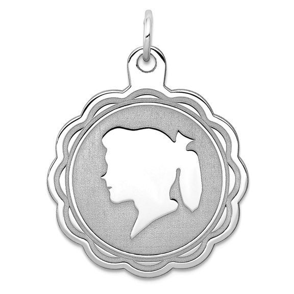925 Sterling Silver Faceted Polished Laser Etched Engraveable Disc Charm 29x23mm Wide Pendant Necklace for Women