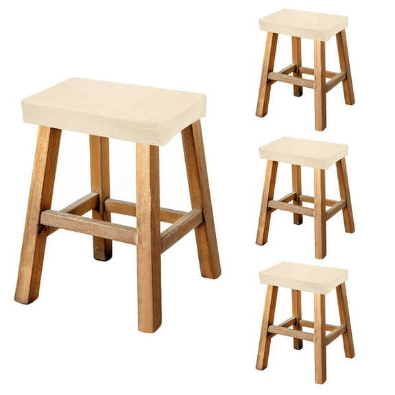 Uxcell Bar Stool Cover Rectangle, Stretch Washable Saddle Counter Vanity Barstool Slipcover Seat Cushion Protector with Elastic Band for Wooden Metal Bench Chair(Beige, 4Pcs)