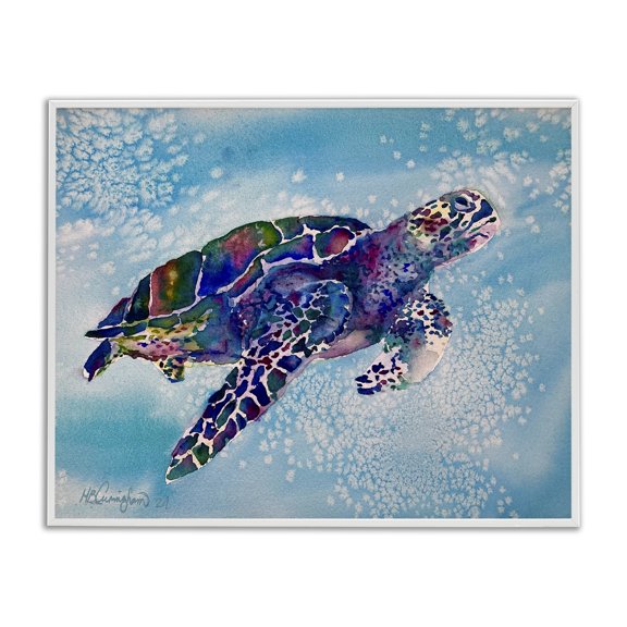 Stupell Industries Bohemian Beautiful Sea Turtle Swimming Stippled Water Splashing White Framed Giclee Art, 20 x 16, by MB Cunningham