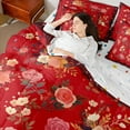 thumbnail image 4 of Feelyou Romantic Red Rose Bedding Comforter Set 7pcs for Girl, Spring Flower Botanical King Bedding Sets, Retro French Style Reversible Bed Sheets, Breathable Home Decor, 4 of 8