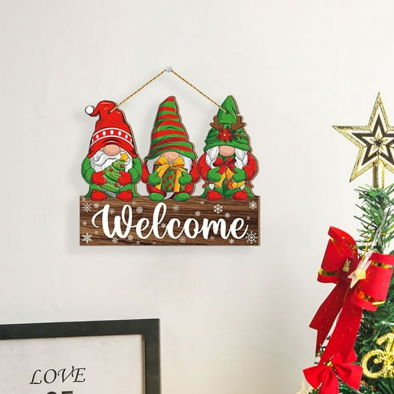 Zenithome Christmas Winter Gnome Welcome Wooden Sign Door Hanging Pendant Festive Warm Natural Easy Install for Front Door Porch Wall Holiday Decor
