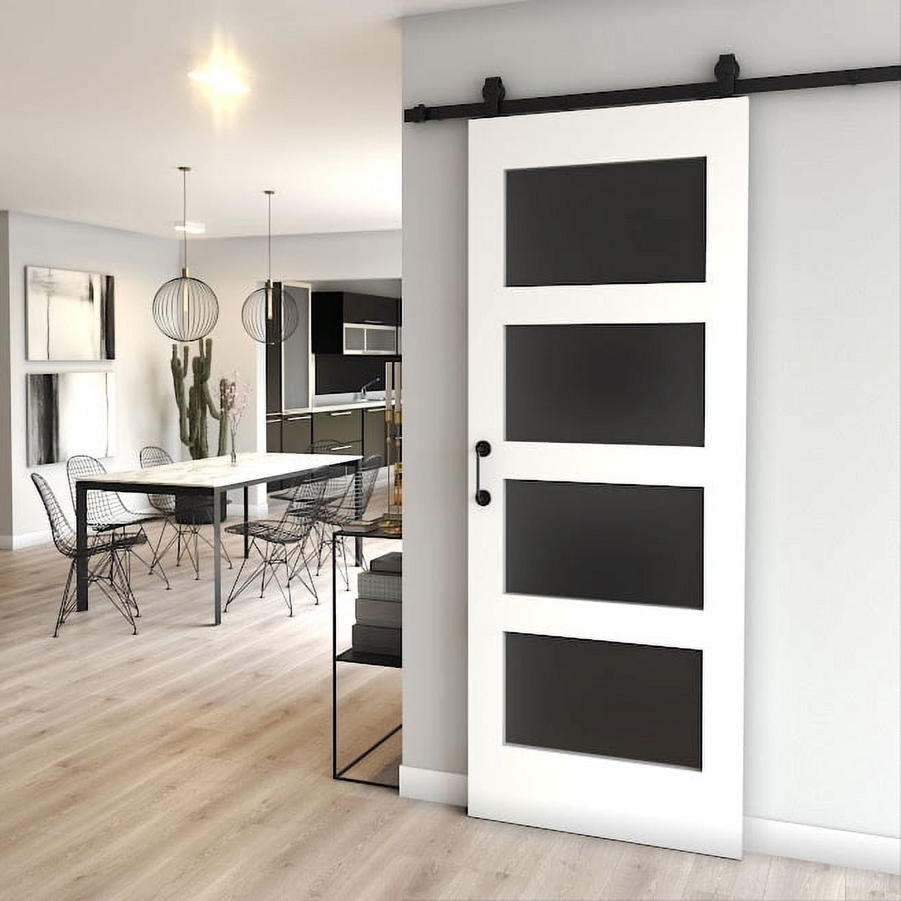 42 in. x 96 in. x 1-3/8 in. Frosted Glass 4-Lite Shaker Primed Solid Wood Core Interior Barn Door Slab