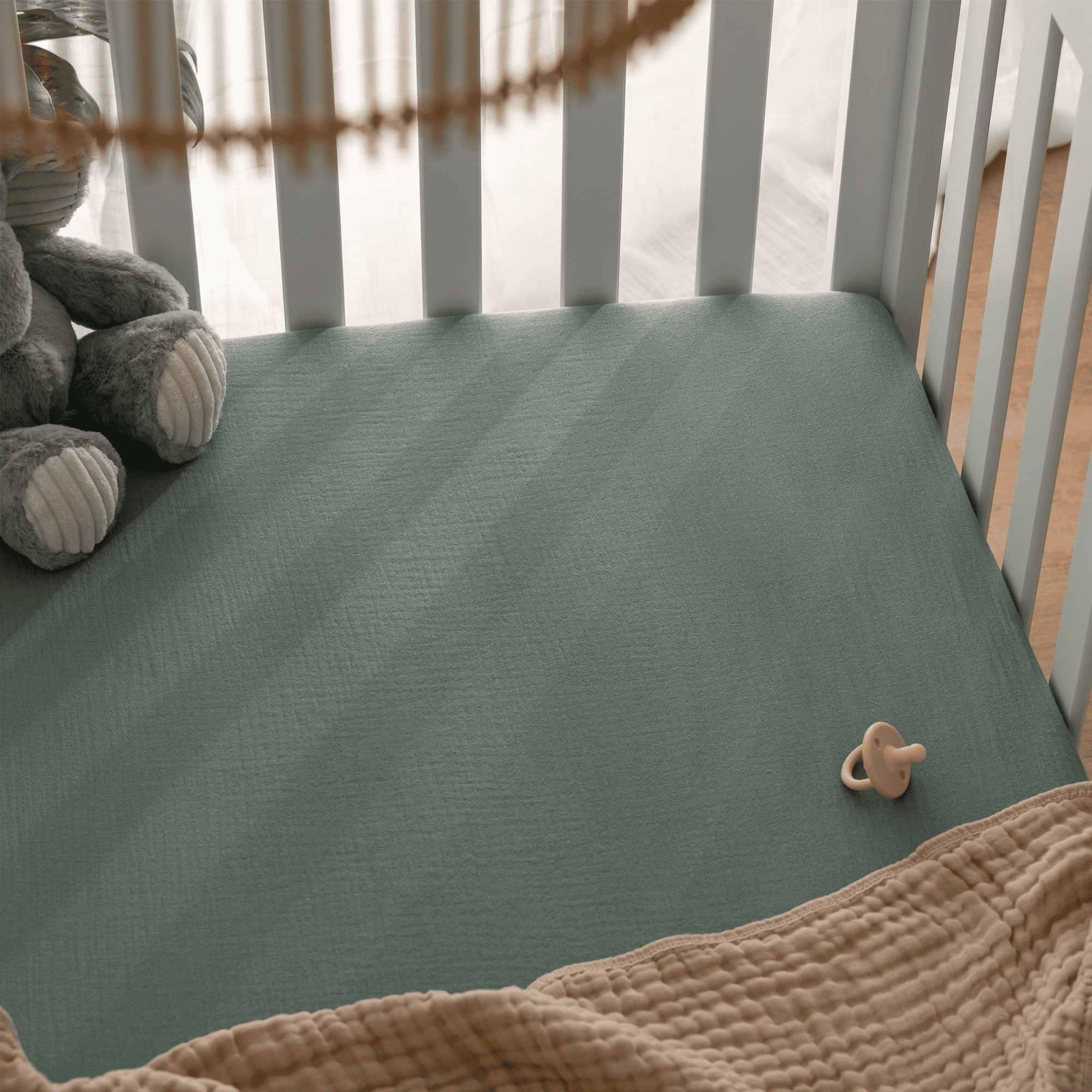 Comfy Cubs Muslin Crib Sheet, 100% Muslin Cotton Crib Sheets for Standard Crib Mattresses (Fern)