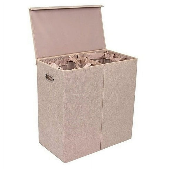 BirdRock Home Double Laundry Hamper with Lid and Removable Liner - Cream