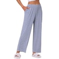 thumbnail image 4 of Pantalones de pijama de algodón para mujer INSPIRE CHIC con cintura elástica, sueltos, pantalones de lounge con bolsillos, pantalones de sudadera L a rayas azules, 4 of 6