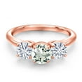 thumbnail image 3 of Gem Stone King 18K Rose Gold Plated Silver Green Prasiolite and White Moissanite Engagement Ring for Women | 1.80 Cttw | Round 6MM | Gemstone Birthstone | Size 7, 3 of 7