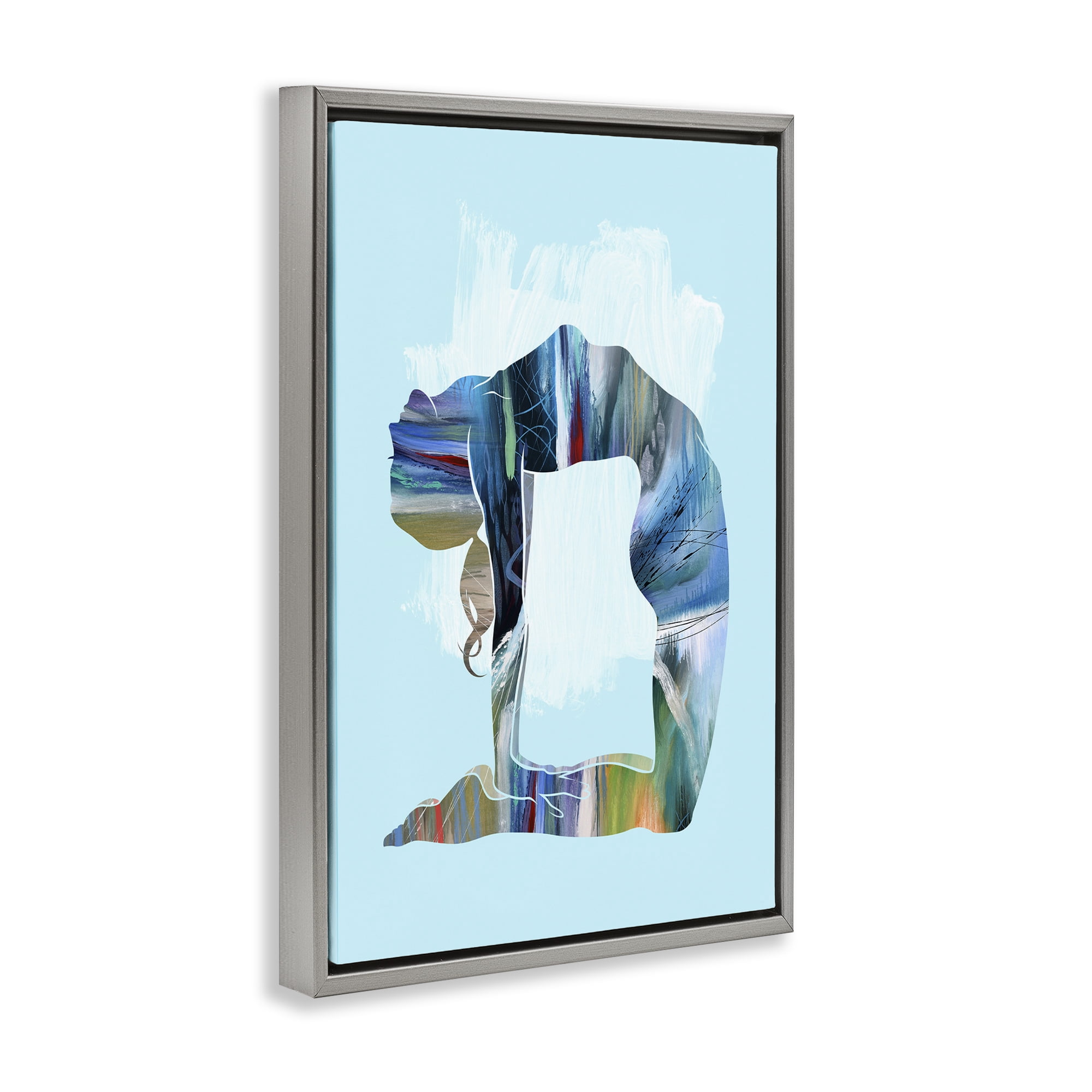 Stupell Industries Powerful Yoga Stretch Sports Painting Gray Floater Framed Canvas Art Print Wall Art, 17 x 25