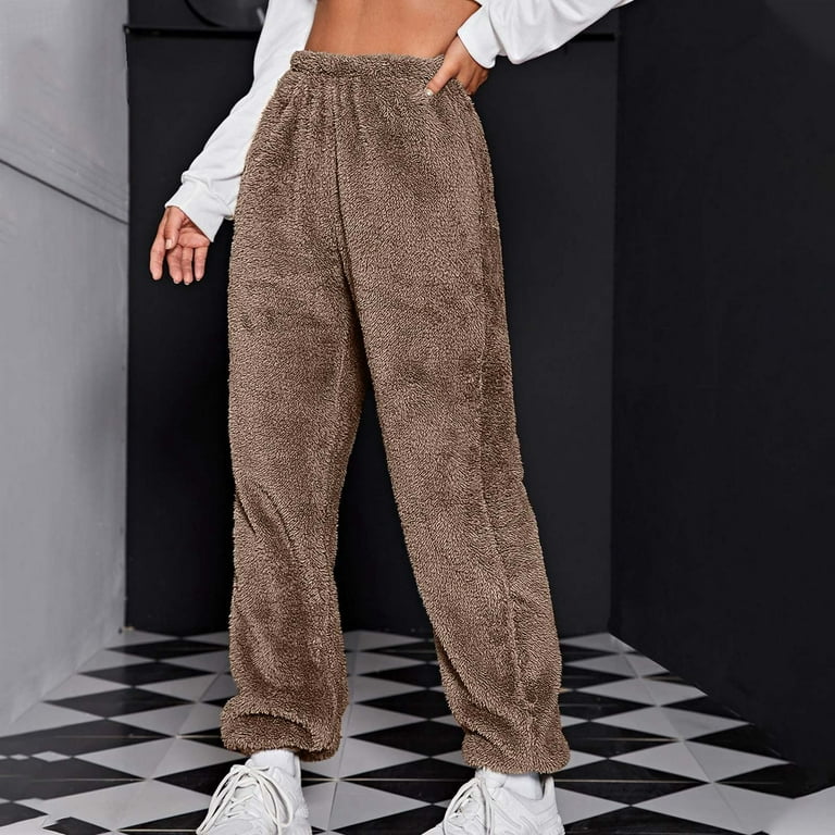 AherBiu Plus Size Fleece Pajamas Pants for Women Thermal Warm
