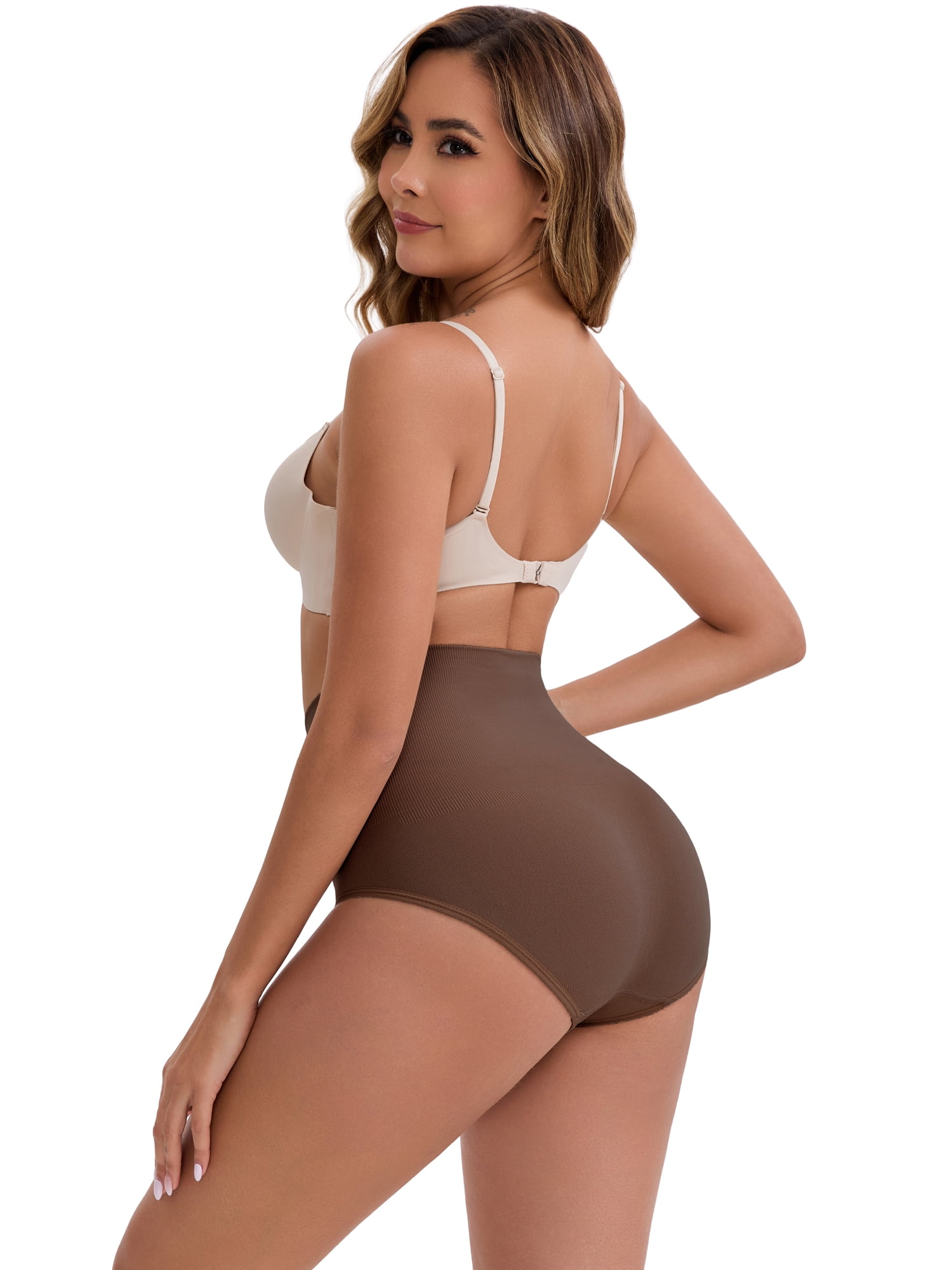 DARING DIVA Women's High-Waisted Butt Lifting Underwear 2 Pack Set M Beige, Brown