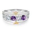 thumbnail image 2 of Gem Stone King 1.05 Ct White Created Sapphire Purple Amethyst 925 Silver and 10K Yellow Gold 4-Stone Lab Grown Diamond Band Ring (Size 5), 2 of 3