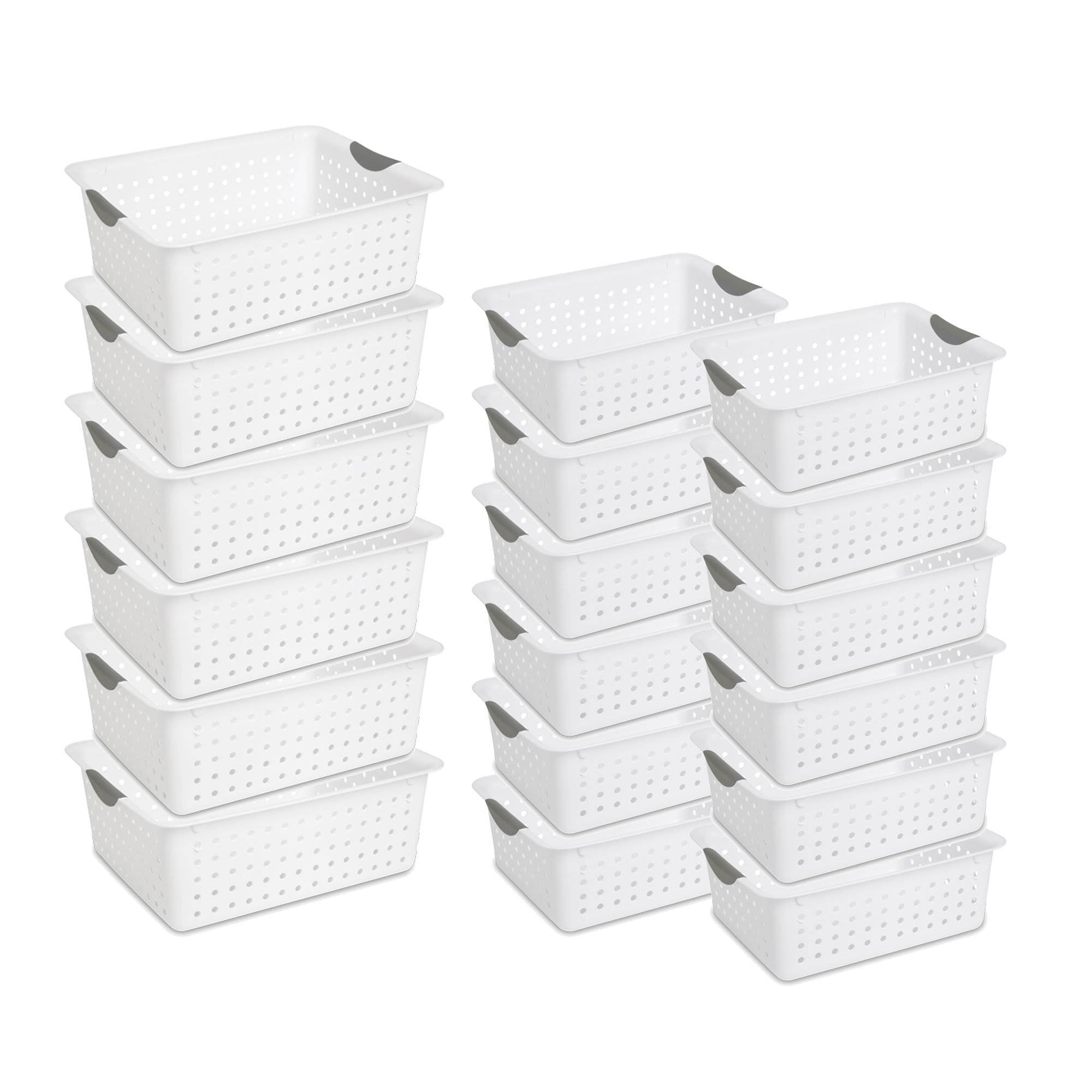 18 Pieces Sterilite Multi-Size Plastic Storage Basket Bin Set w Handles White 
