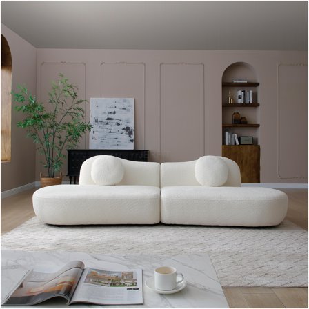 JERFIT Modern Curved Boucle Fabric Sofa 3-Seater Crescent Loveseat with Pillows for Living Room