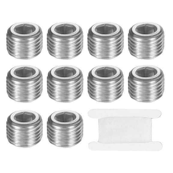 10 Pcs 304 Stainless Steel Pipe Plug 1/4" NPT Male Internal Hex Thread Socket Pipe Plug