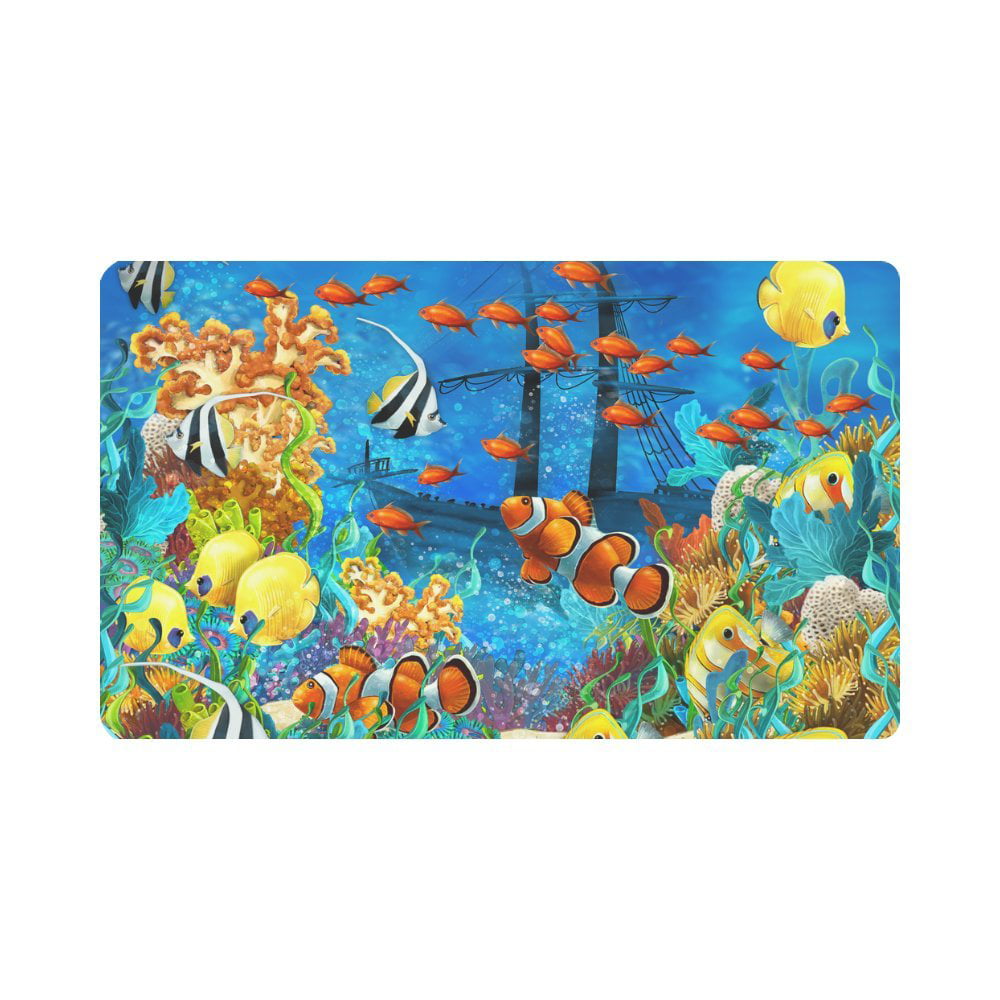 Removable Water-Activated Wallpaper Marine Life Fishes Coral Reef Ocean Decor