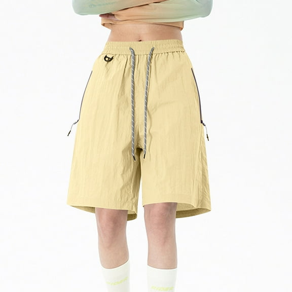 aidice Athletic Shorts for Women Summer Drawstring Elastic Waisted Zip Loose Workout Knee Length Pants