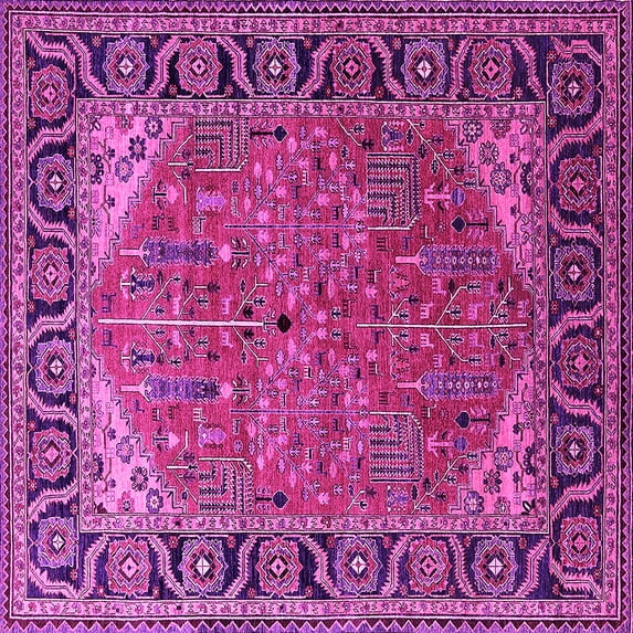 Ahgly Company Indoor Square Oriental Pink Industrial Area Rugs, 8' Square