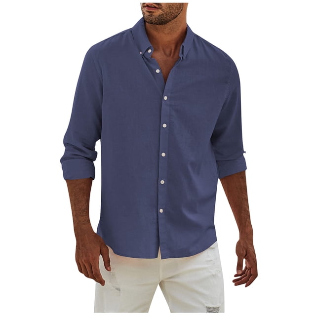 Men's Fashion Long Sleeve Solid Colour Casual T Shirt Button Regular Fit Shirt Top2XL