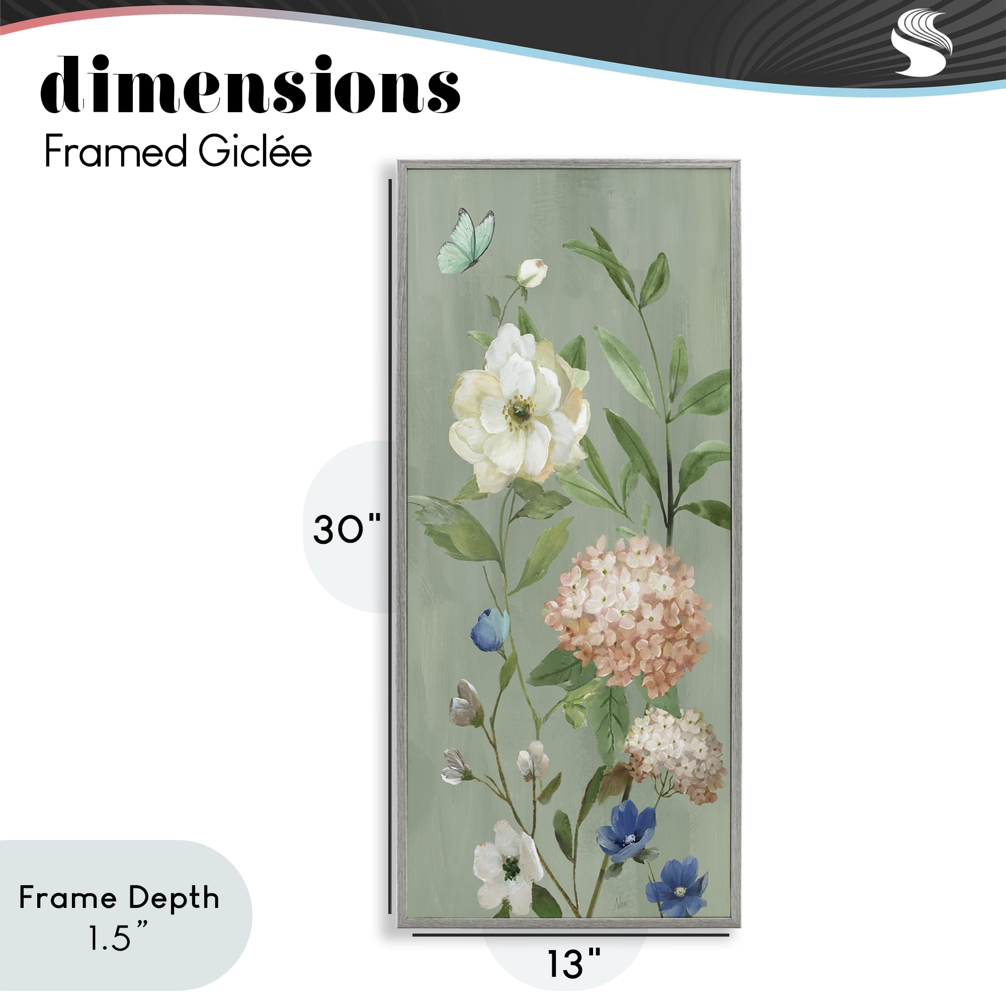 Stupell Industries Mint Floral Cluster & Butterfly Gray Framed Giclee Art, design by Nan