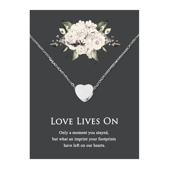 Anavia Mini Heart Cremation Jewelry Stainless Steel Keepsake Memorial Urn Necklace for Human with"Love Lives On" Comfort Card-[Silver]