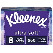 Kleenex Ultra Soft Facial Tissues, 8 Flat Boxes 120 Tissues per Box (960 Total Tissues) (Packaging May Vary.)