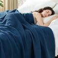 thumbnail image 1 of 100% Cotton Muslin Gauze Waffle Blanket King Size, Lightweight, Soft and Breathable Knit Blanket for Bed, All Season, 90"x104", Navy Blue, 1 of 9