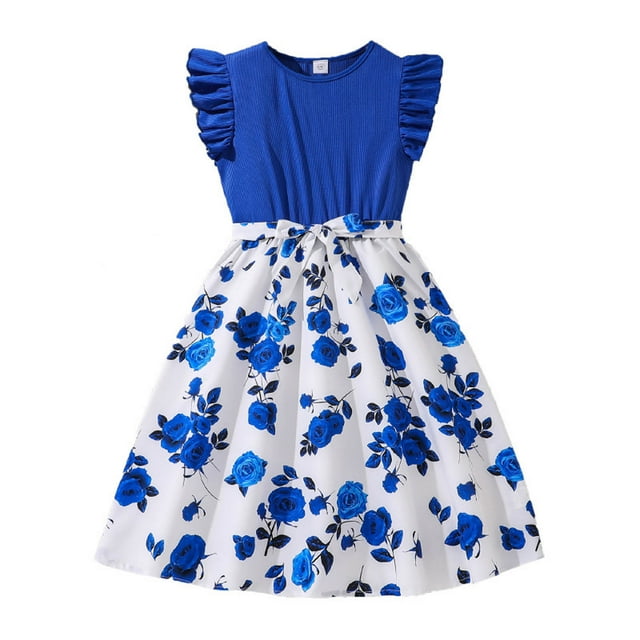 Odeerbi Niñas Verano Floral Vintage Túnica Vestido Algodón Ruffle Manga Princesa Vestidos Verano Impresión Retro Vestido Sin Mangas Cuello Redondo