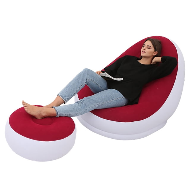 Foldable Inflatable Chair with Foot Stool, Blow Up Lounge Chair for Outdoor Camping Travel