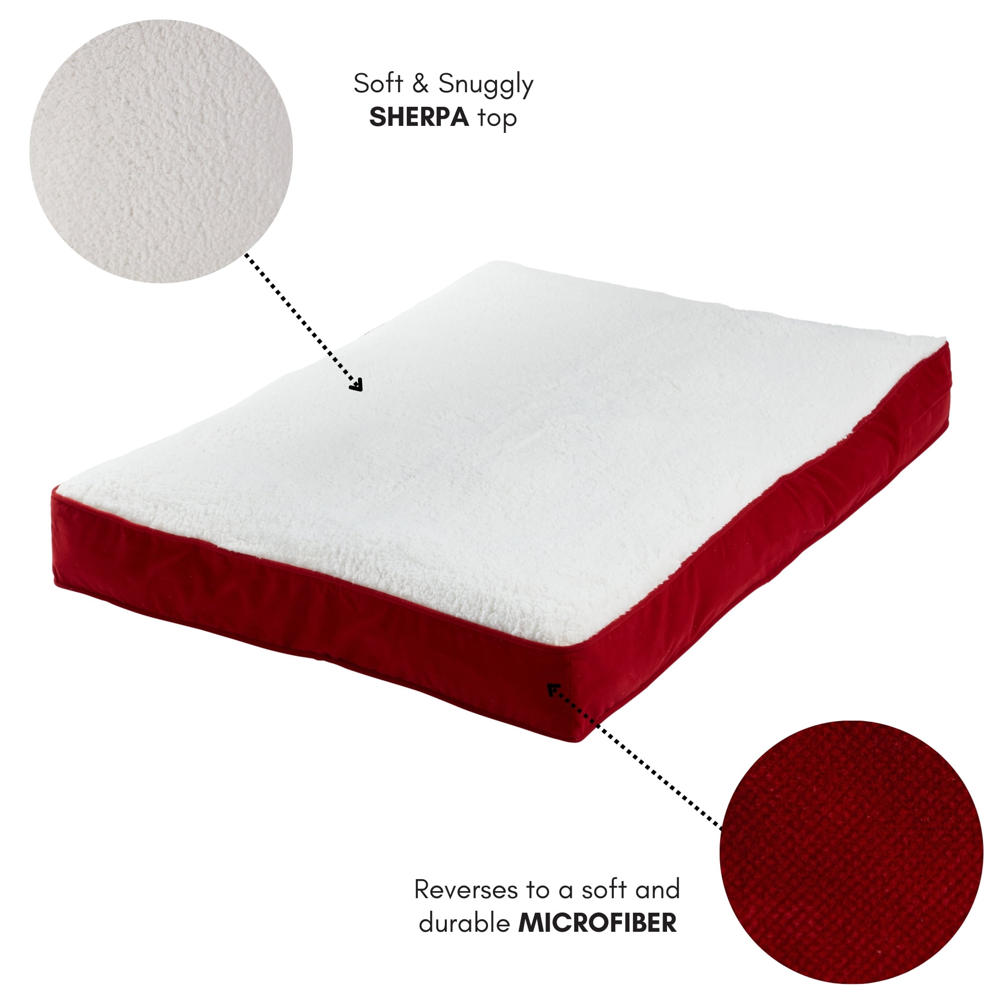 Happy Hounds Daisy Deluxe Sherpa Supportive Dog Bed, Crimson, Medium (42 x 30 in.)