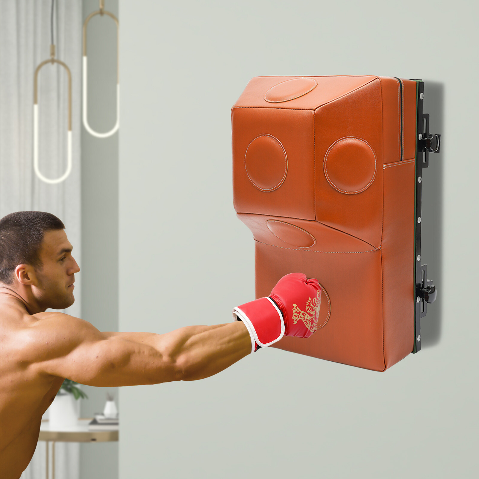 Modern Wall Mounted Design Uppercut Heavy Bag Square Boxing Training Punching Target Height Adjustment Range 7.87inch 15.75*11.81*27.58 inch for Home, Gym