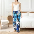 thumbnail image 4 of Salouo Blue and White Butterflies Print Women's Pajama Pants Casual Loose Sweatpants PJs Flowy Pants Drawstring Palazzo for Women Wide Leg Pants Lounge Pajama -Large, 4 of 8