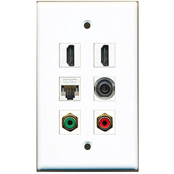 RiteAV - 2 HDMI 1 Port RCA Red 1 Port RCA Green 1 Port 3.5mm 1 Port Cat5e Ethernet White Wall Plate