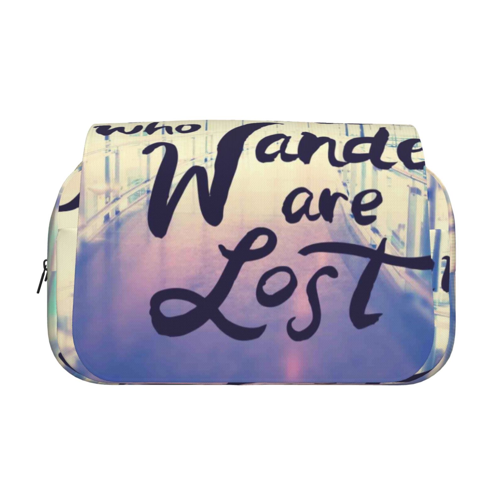Rateoe Not All Those Who Wander Are Lost Pattern Double Clamshell Pen Case, Storage Organizer with Two Zipper Compartments– Holds Up to 50 Pencils & Pens
