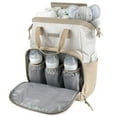 thumbnail image 4 of Baby Essentials Super Cooler Main Frame Dual Zipper Closure Diaper Bag Backpack Tote with Matching 6-Ply Changing Pad, Insulated Bottle Pockets and Stroller Straps in Crème and Taupe, 4 of 5