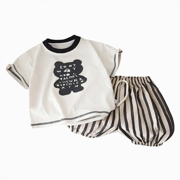 Toddler Boy Summer Outfit Clothes Short Sleeve Cartoon Printed Shirt Shorts Set 6-12 Months 12-24 Months 2t 3t 4t 5t 6t 7t 8t 9t Children 5-6 Years