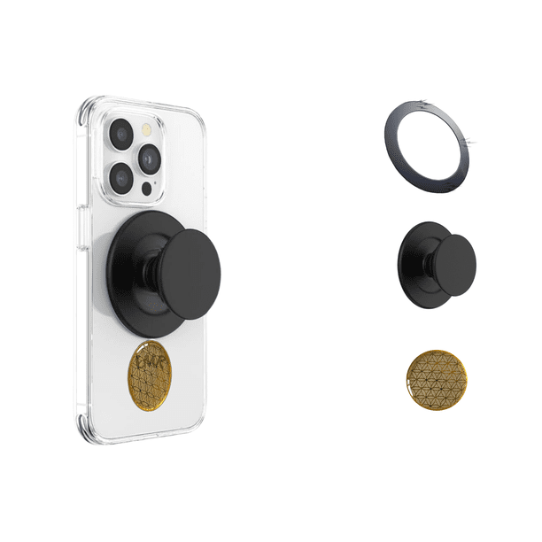 AKAM Agarre para celular compatible con MagSafe + Anillo adaptador magnético + Sticker bloqueador EMF, para Android y iPhone con MagSafe
