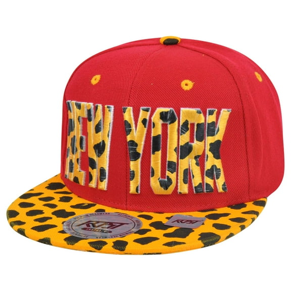 New York City NYC Cheetah Spots Print Snapback Red Adjustable Flat Bill Hat Cap