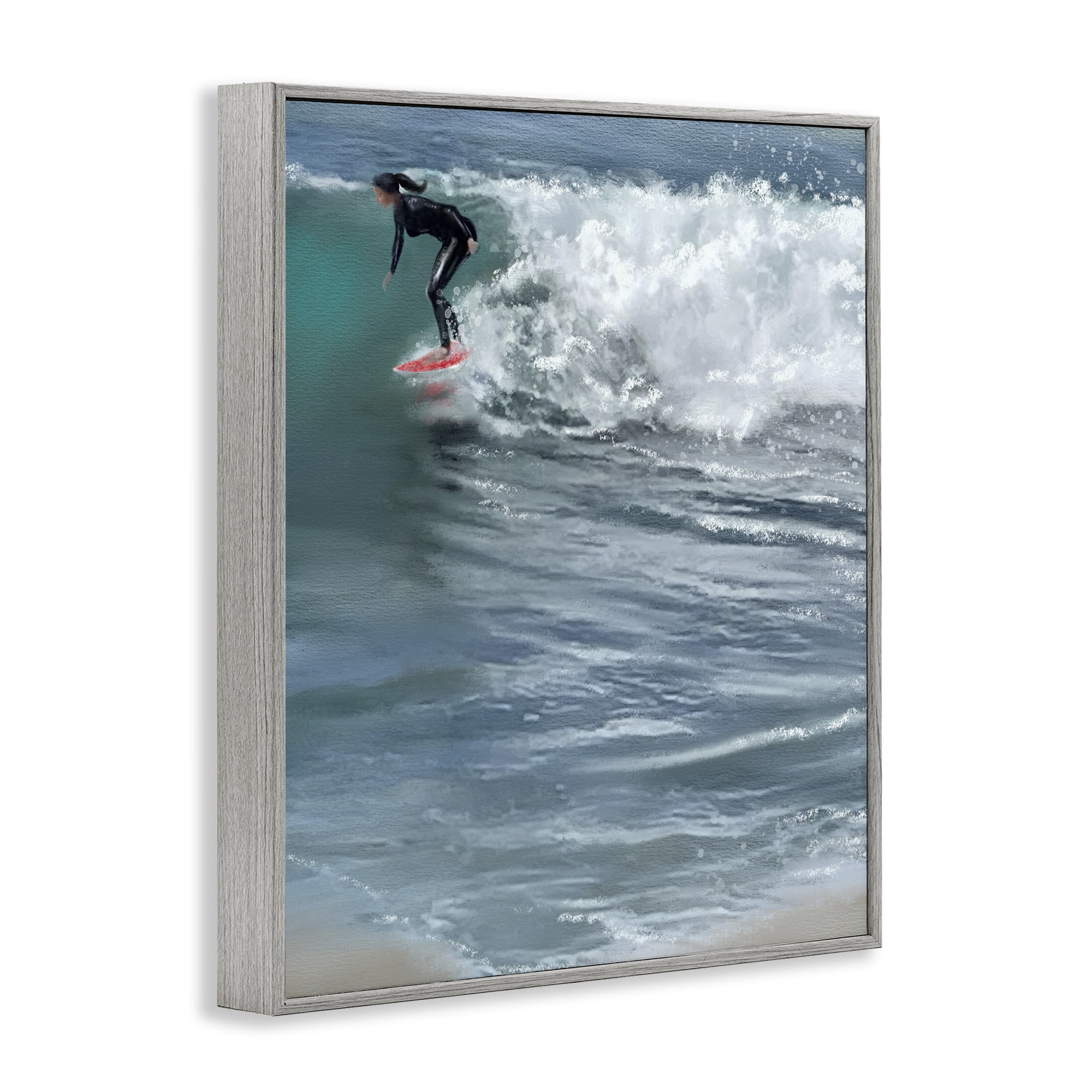 Stupell Industries Cali Surfer Girl Sports Painting Gray Framed Art Print Wall Art, 24 x 30