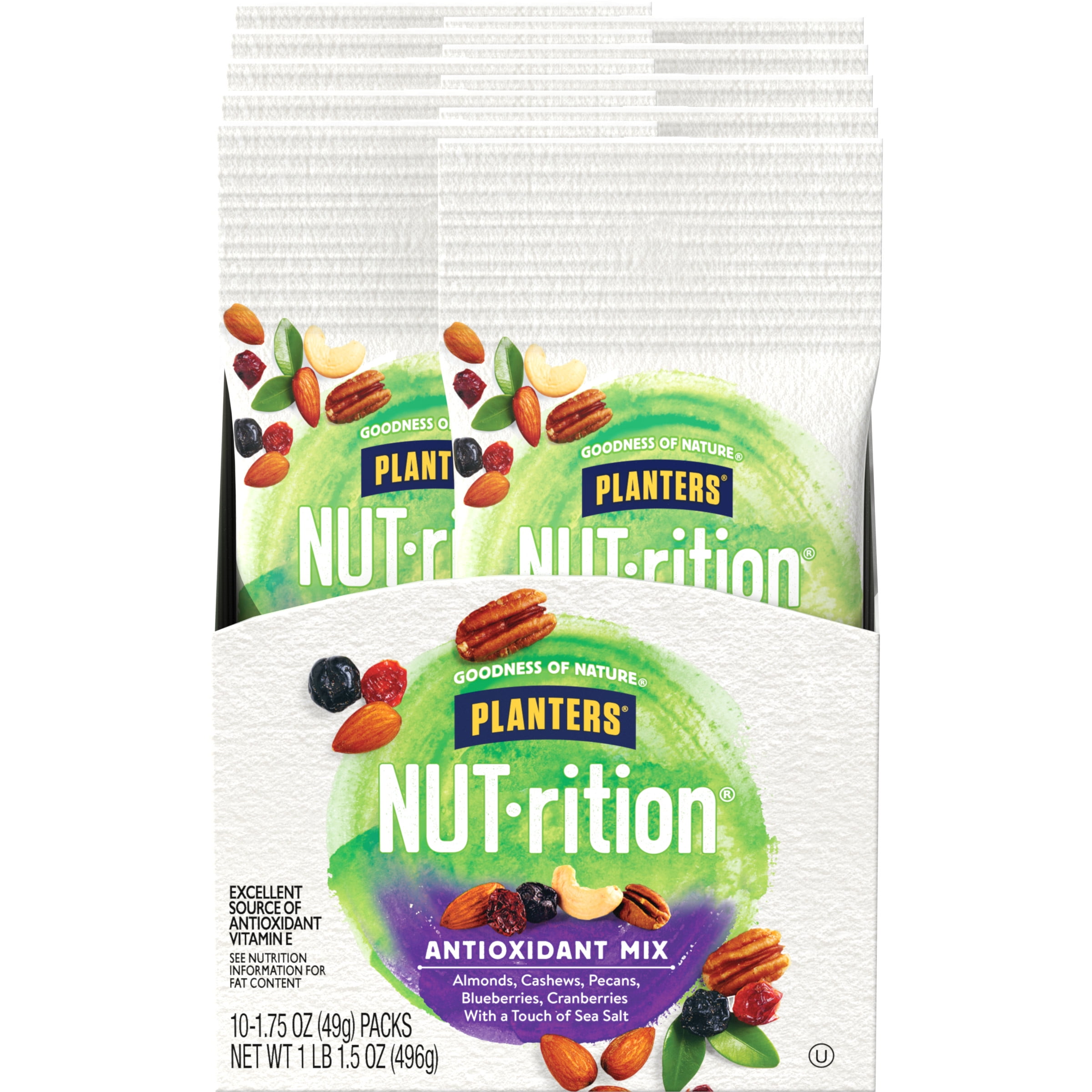 NUT-RITION Antioxidant Mix with Almonds, Cashews, Pecans, Blueberries, Cranberries & Sea Salt, 1.75 oz Bag (Pack of 10)