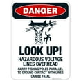 thumbnail image 1 of Look Up Hazardous Voltage Lines Overhead Sign, OSHA Danger Sign, 18x24 Aluminum, 1 of 1