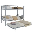 thumbnail image 5 of UIOWIO Triple Bunk Bed Twin over Twin with Trundle, Includes 3 Twin Size 6" Green Tea Memory Foam Mattresses, Convertible Metal Frame with Ladder and Guardrail, for Teens and Adults, Silver, 5 of 10