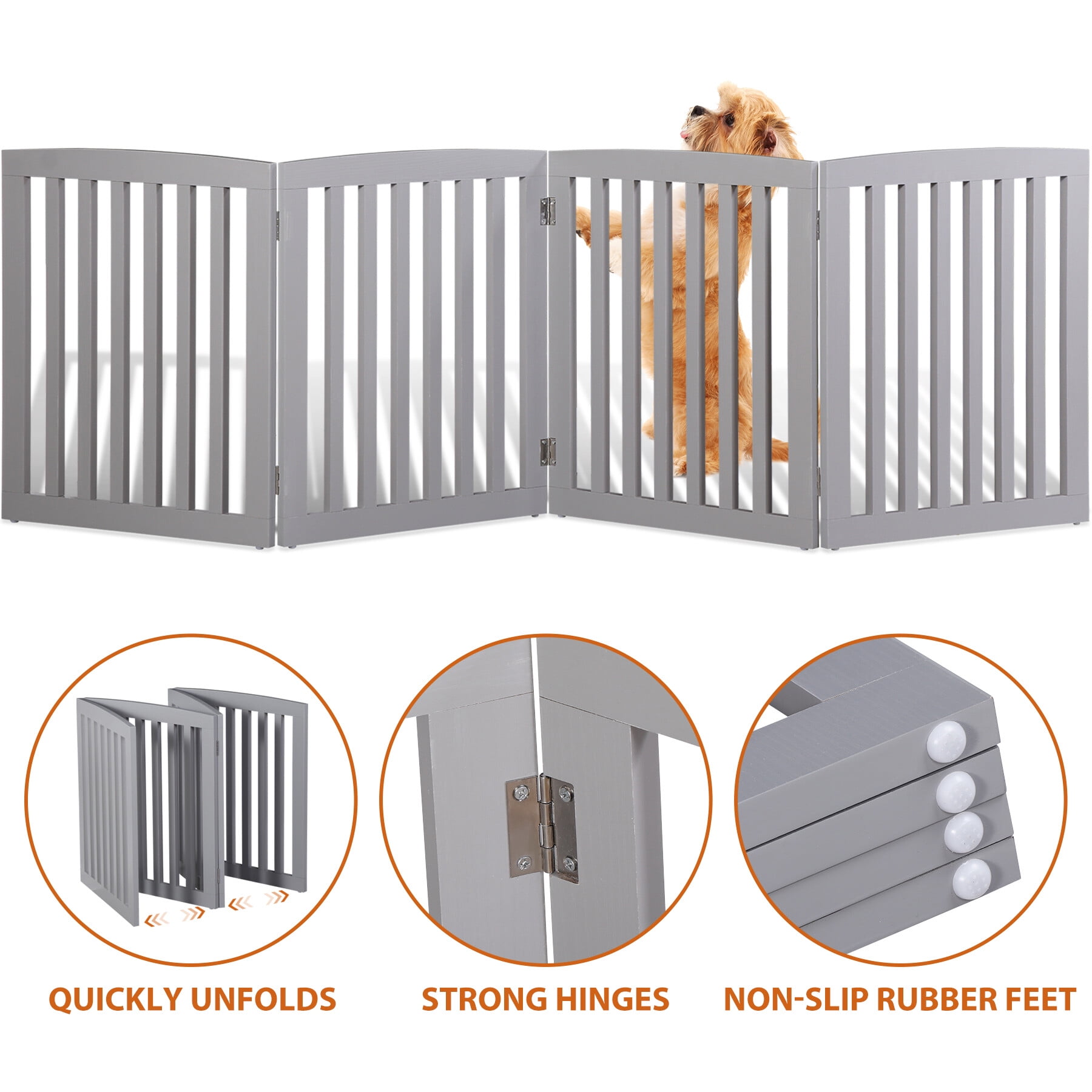 HomGarden 24'' Height Pet Dog Gate Folding 4 Panels for Home Doorways Stairs Light Gray