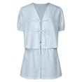 thumbnail image 6 of ibiyuan 2 Piece Short Sets For Women Women's Fashion Striped Shorts Set Casual Summer Outfit with Elastic and Drawstring Waist Stylish Comfortable Two Piece, 6 of 6