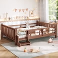 thumbnail image 6 of Eyisean Queen Size Wooden Floor Bed, Space-Saving Low Profile Daybed with Storage Bookcases, Durable Safety Montessori Platform Bed with Cute Stairs & Guardrails for Bedroom, No Box Spring Needed, 6 of 20