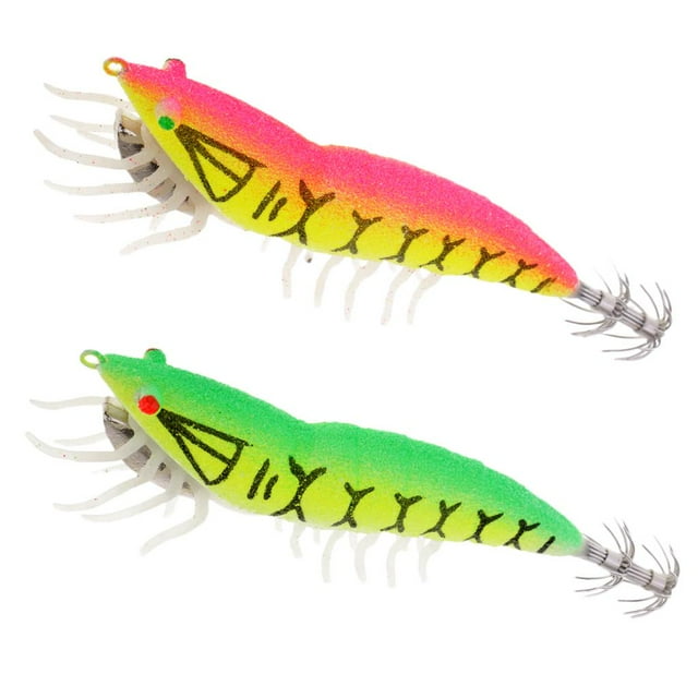 2 uds señuelos de pesca de camarones noctilucentes realistas Sharpla cebos de gambas anzuelos de calamar con peso