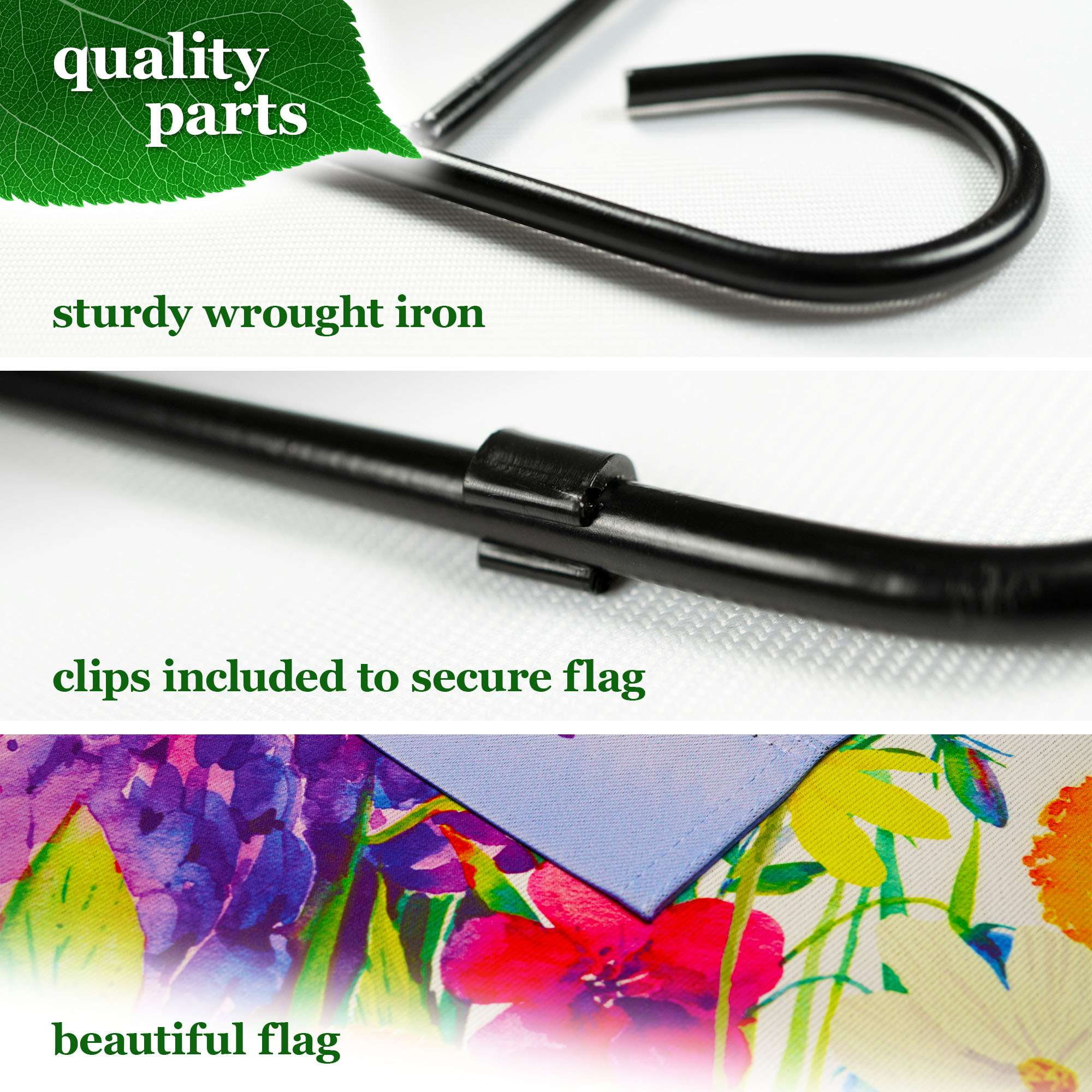 G128 Combo Pack Garden Flag Stand Black 36x16IN & Garden Flag Spring Floral Butterfly Welcome Printed 12x18IN Double Sided Yard Garden Lawn Decoration
