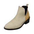 thumbnail image 2 of Bnwani Women Boots Footwear New Winter Pile Toe Chunky Ankle Leather Splicing Suede Boot Beige Size 4, 2 of 9