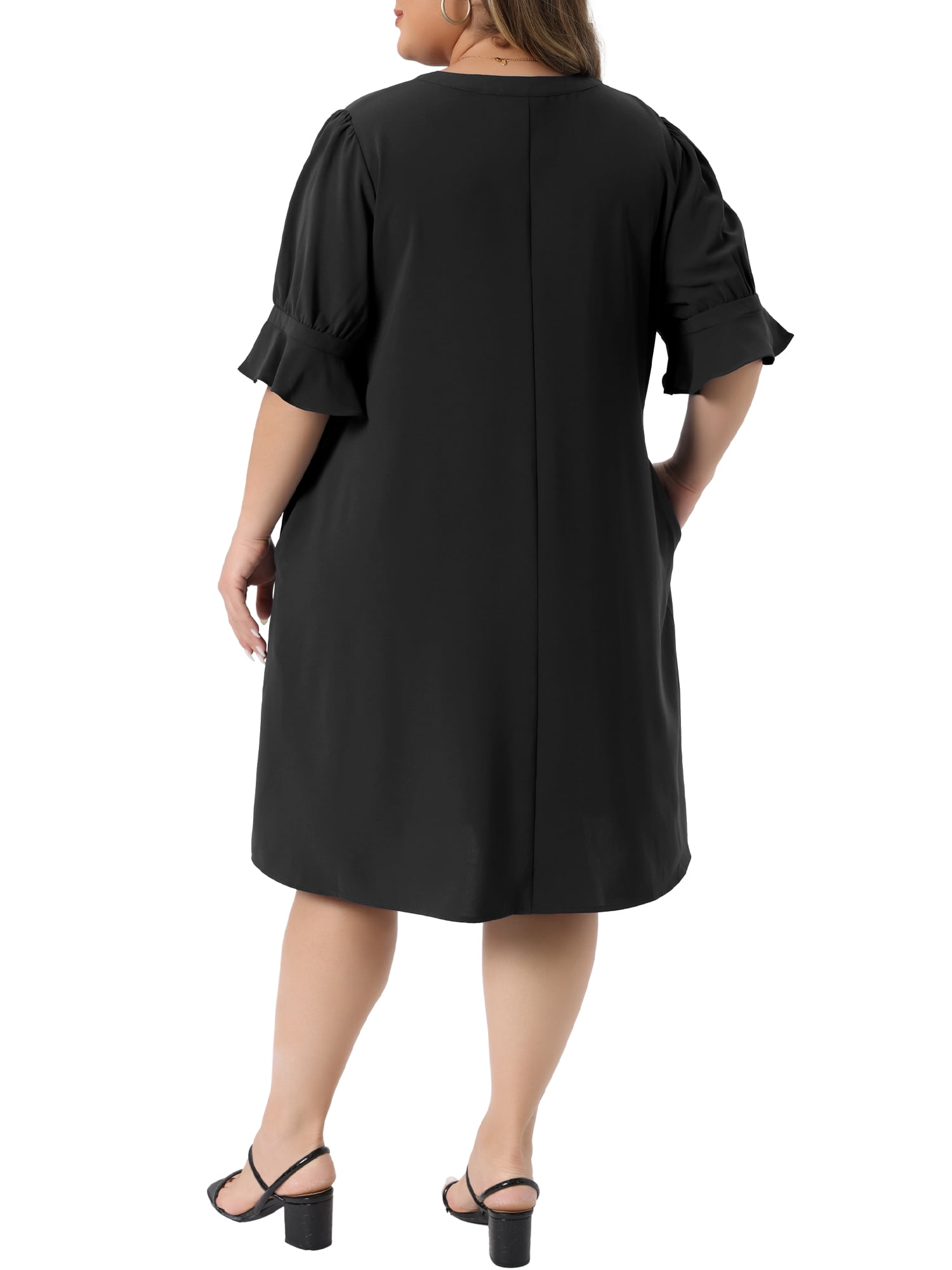 DARING DIVA Women's Plus Dresses Notch V Neck Bell Short Sleeve Casual Aline 1X Black