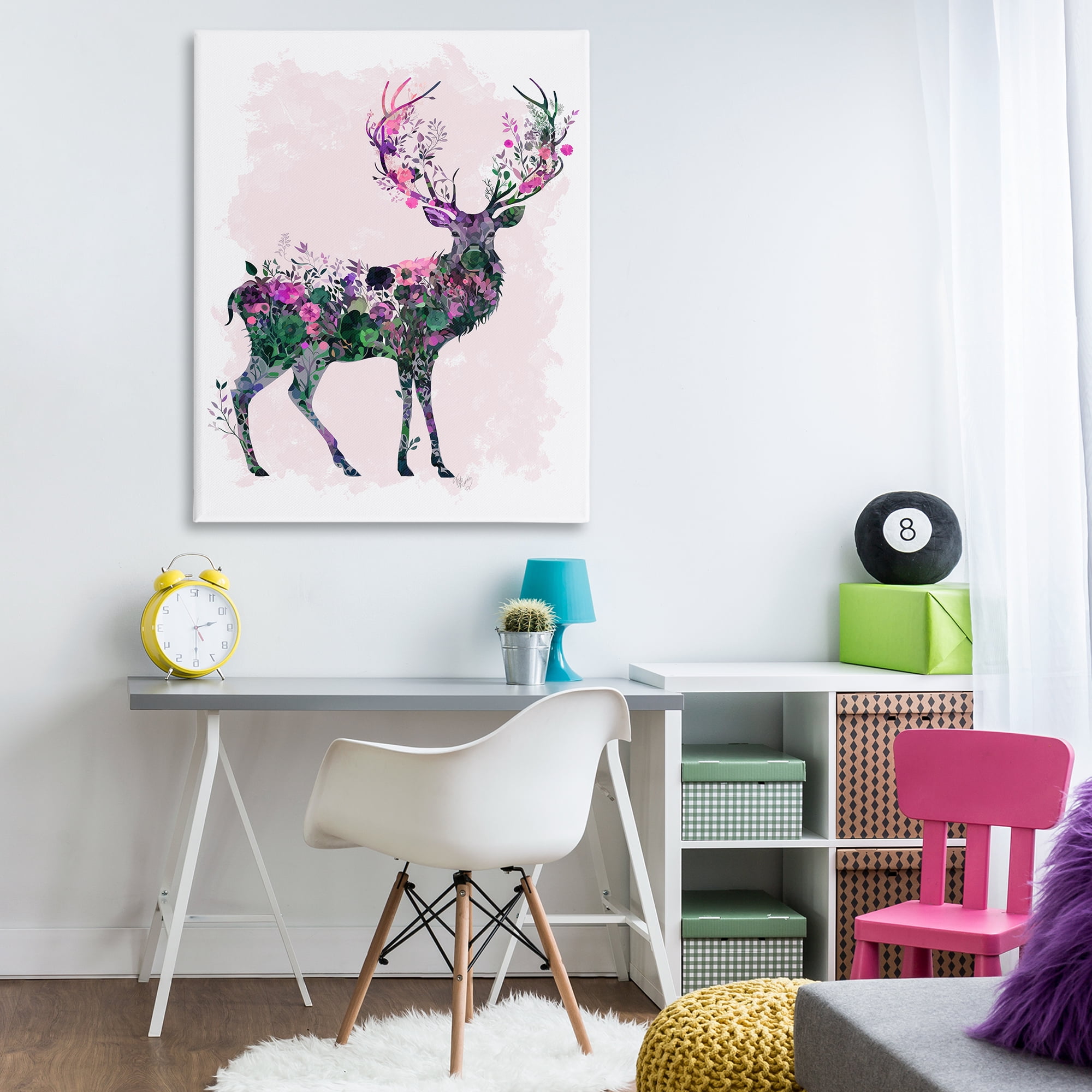 Stupell Industries Wildflower Patterned Deer Animals & Insects Painting Gallery Wrapped Canvas Art Print Wall Art, 36 x 48